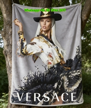 Versace Western Fashion Campaign Print Gold Black White Flannel Sofa Throw Blanket IMG_1561